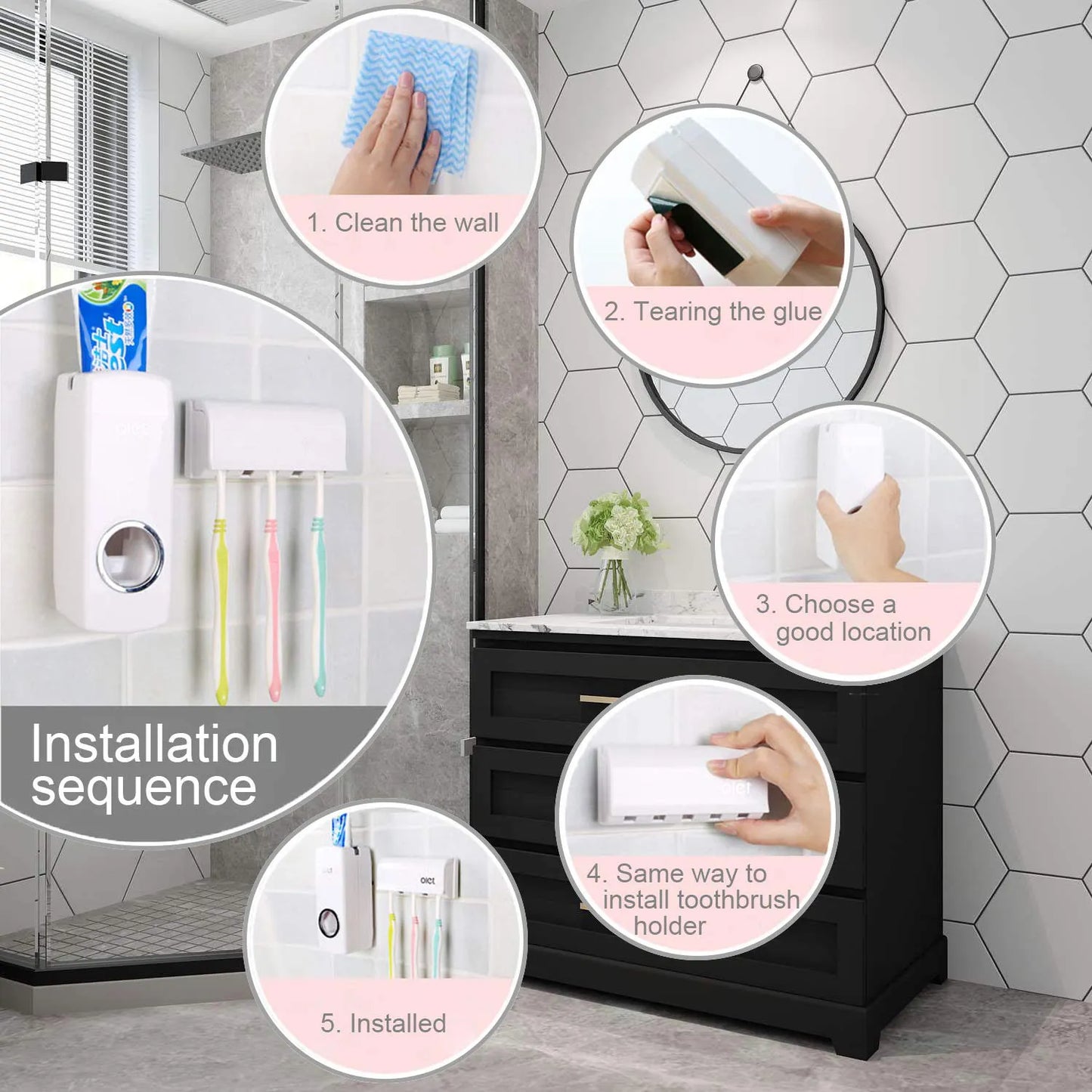 Toothpaste Dispenser and Toothbrush Holder Set
